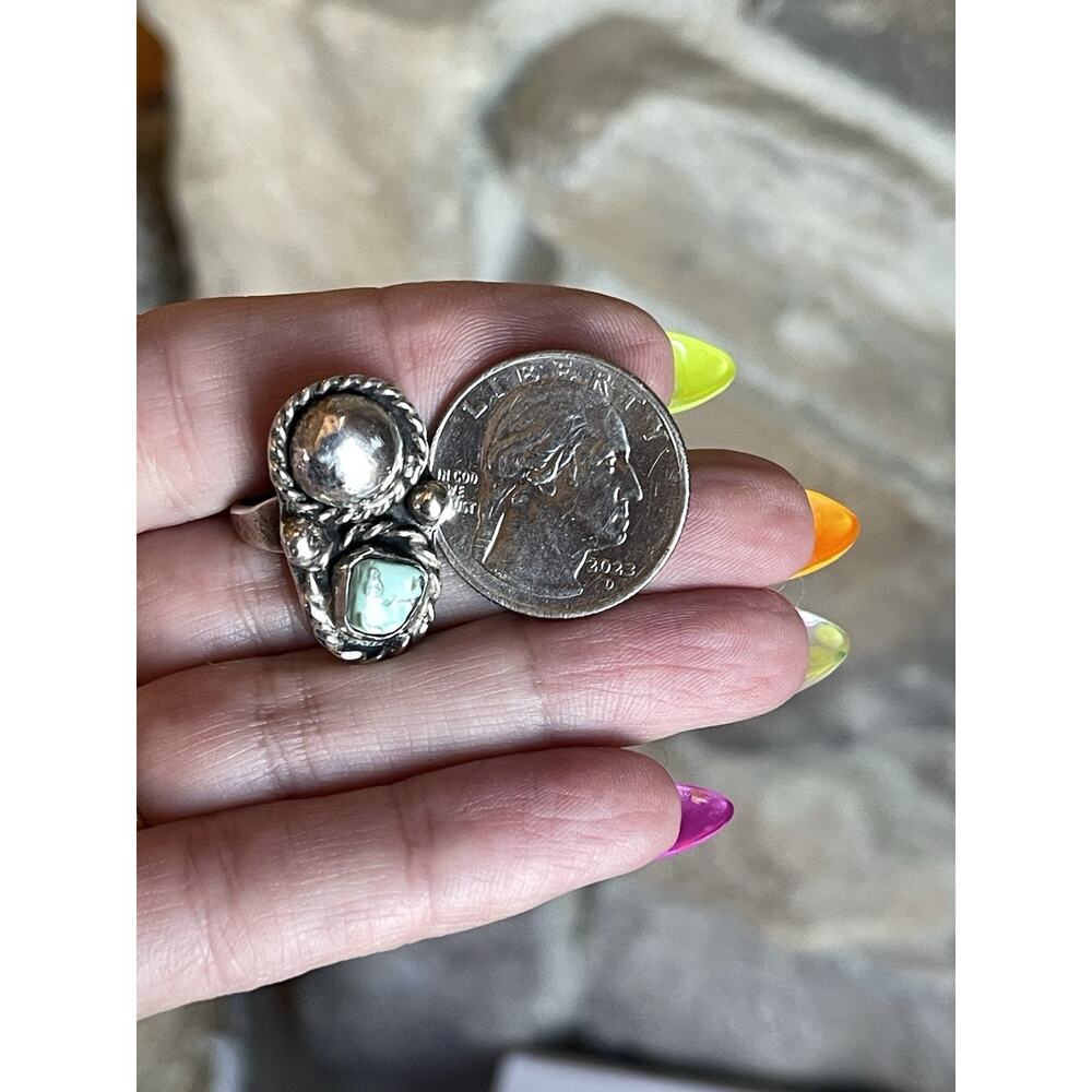 Vintage Navajo Turquoise Sterling Silver Ring Dome Concho Southwest Native 6.75 - Picture 12 of 13